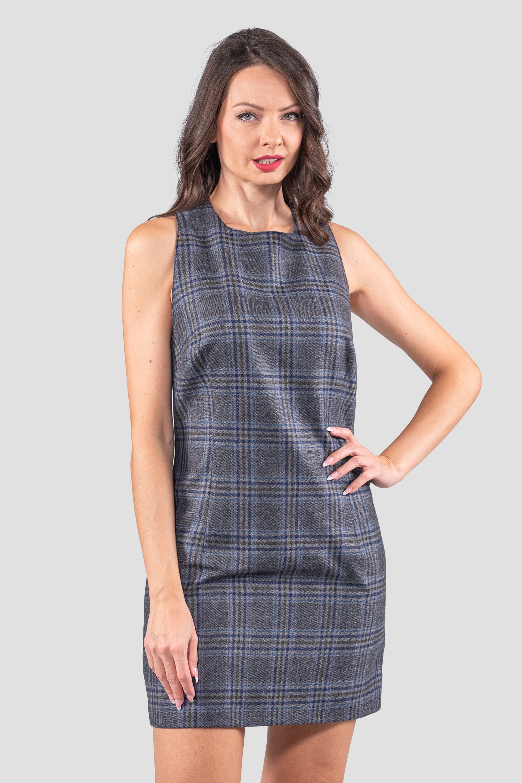 Blue Striped Sleeveless Grey Dress 112