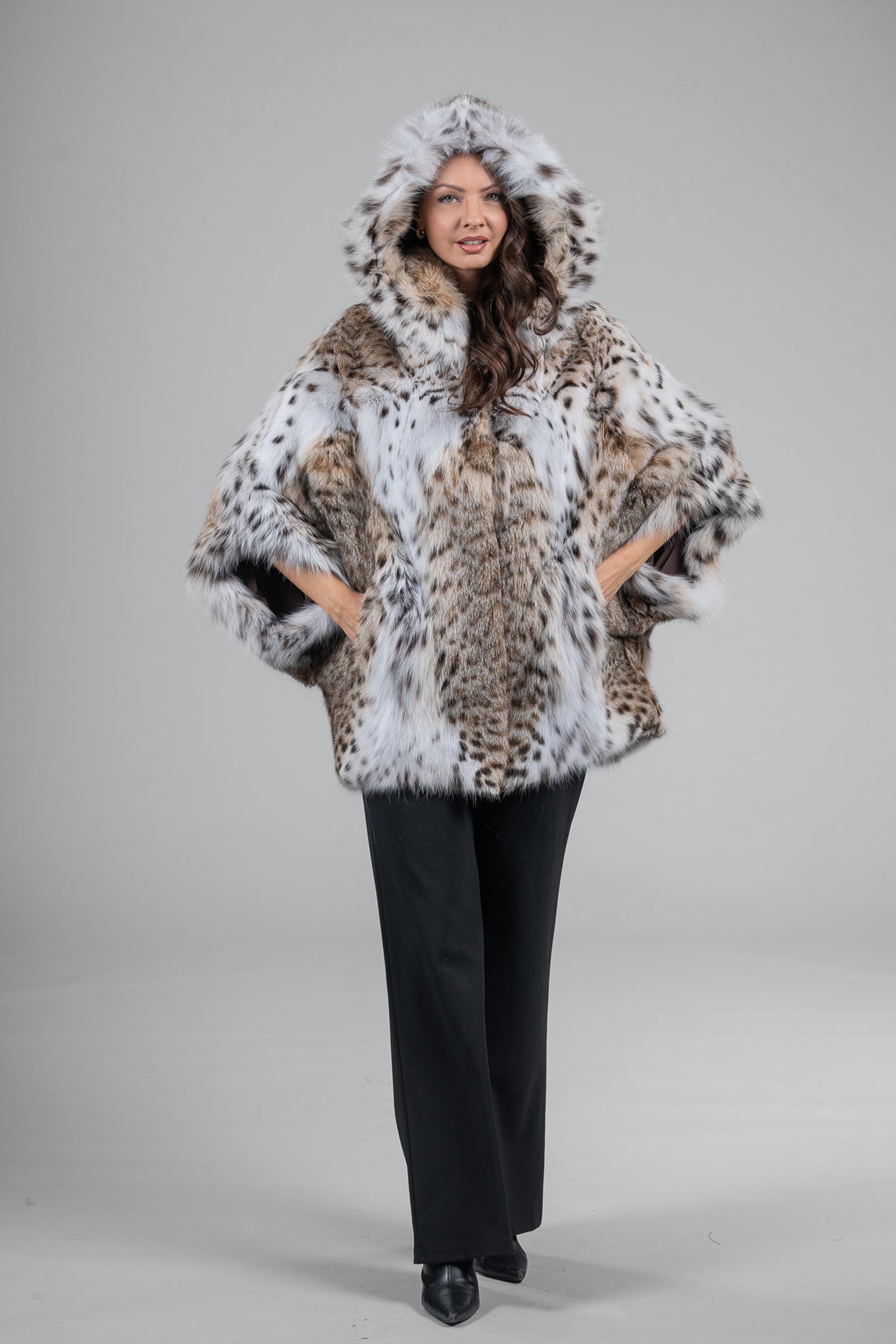 White Bobcat Hooded Cape 13C949H