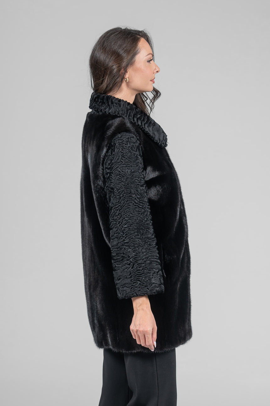 Blackglama Mink Jacket with Swakara Sleeves and Platter Collar S/S18M7000