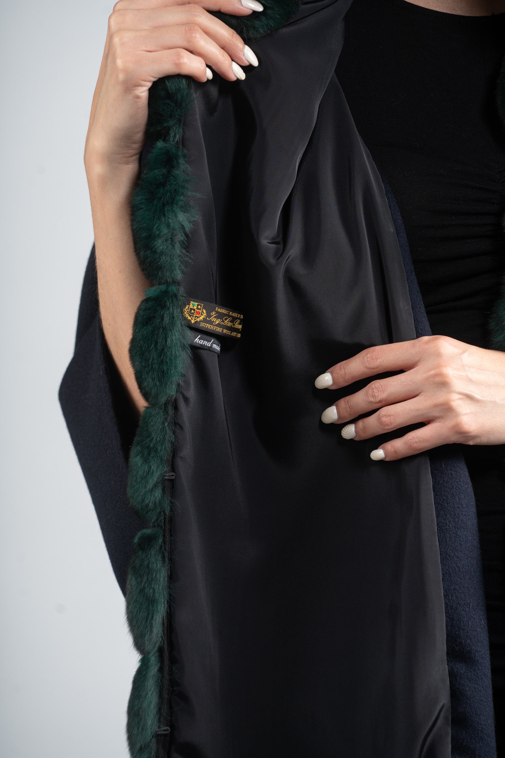 Blue Black Cashmere Cape with Chinchilla Trim 18M950