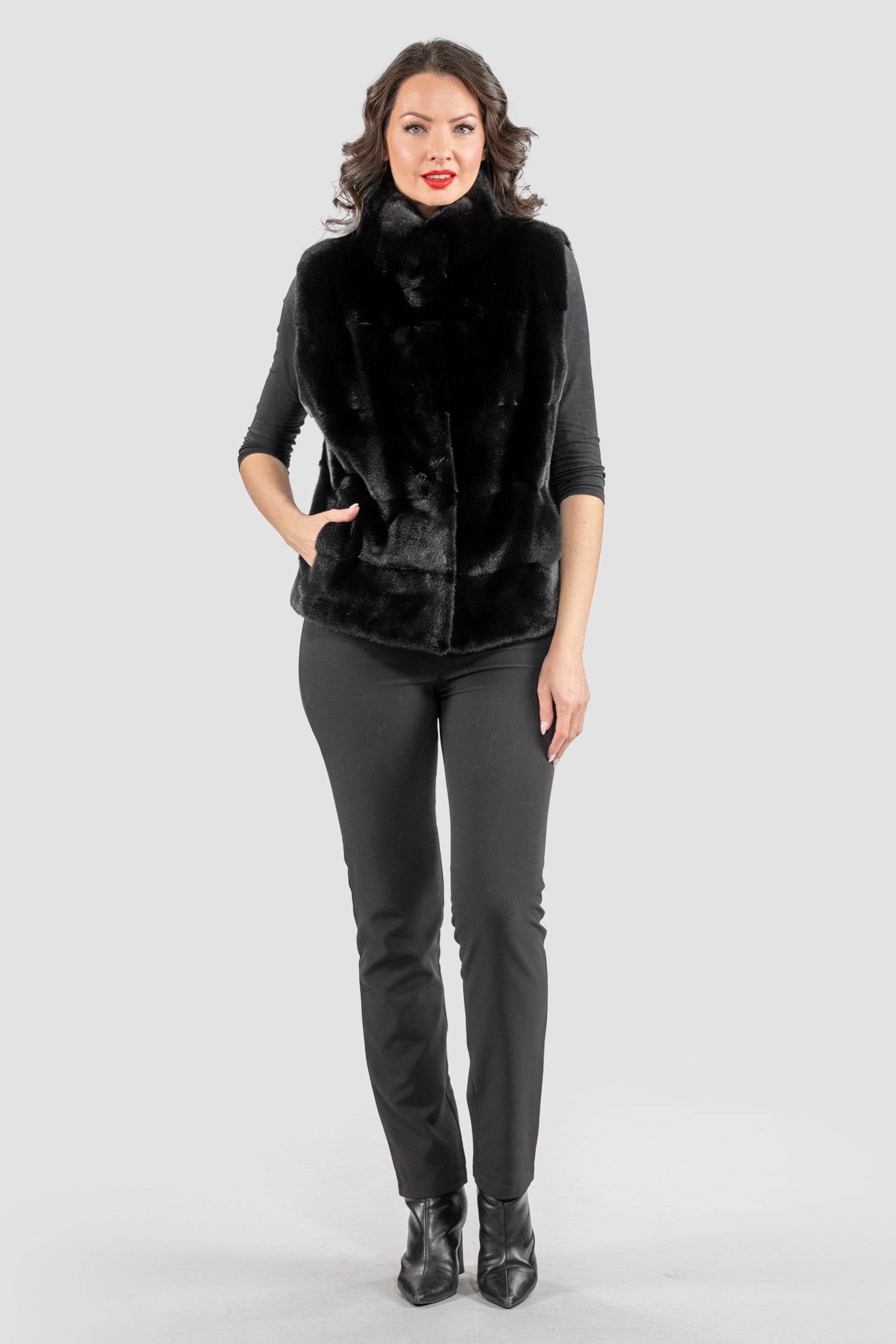 Blackglama Mink Short Vest with Stand Collar P/K13c519g530