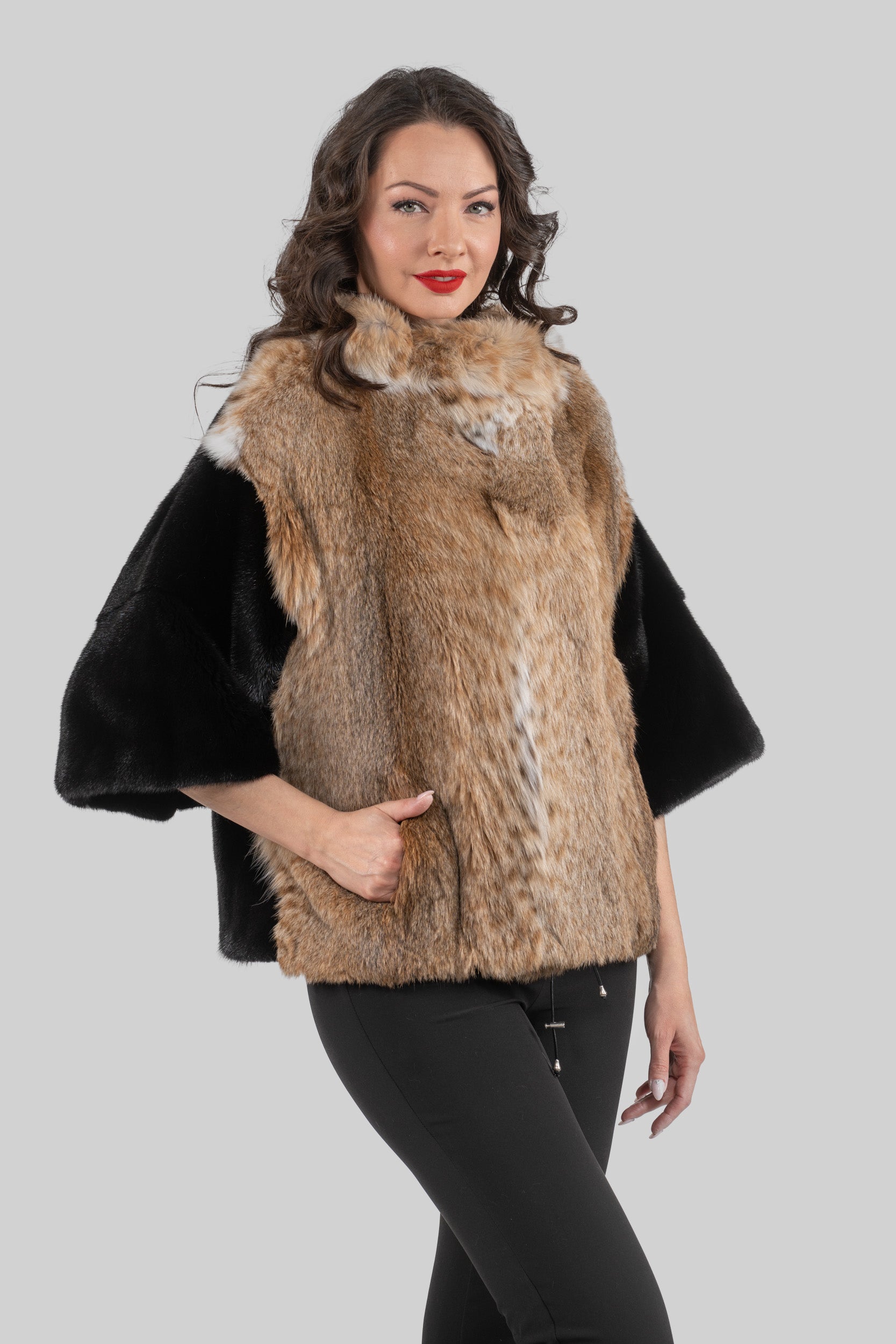 Bobcat Jacket with Mink Trim L/O13C139