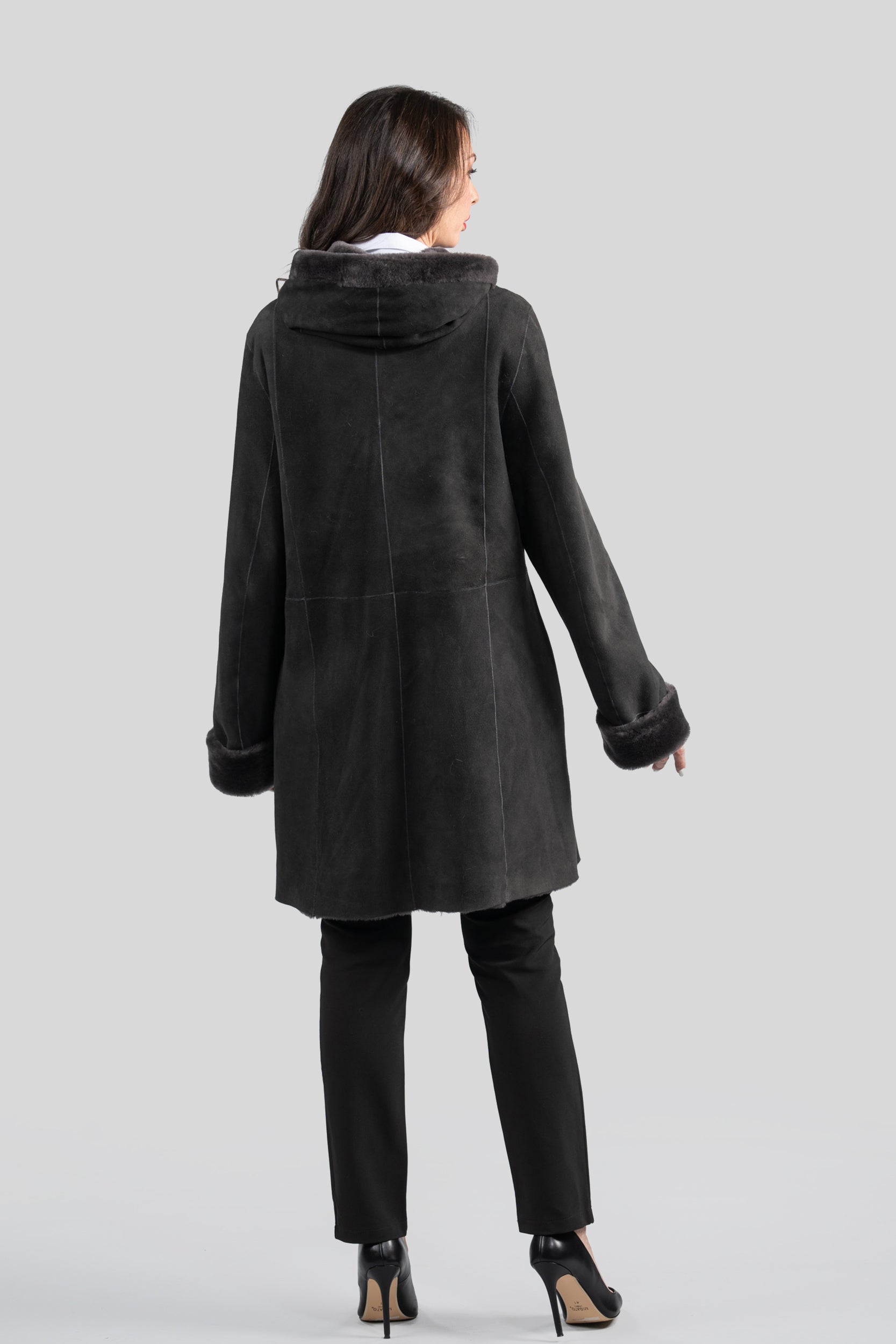 Hooded Gray Half Coat in Spanish Merino 207H