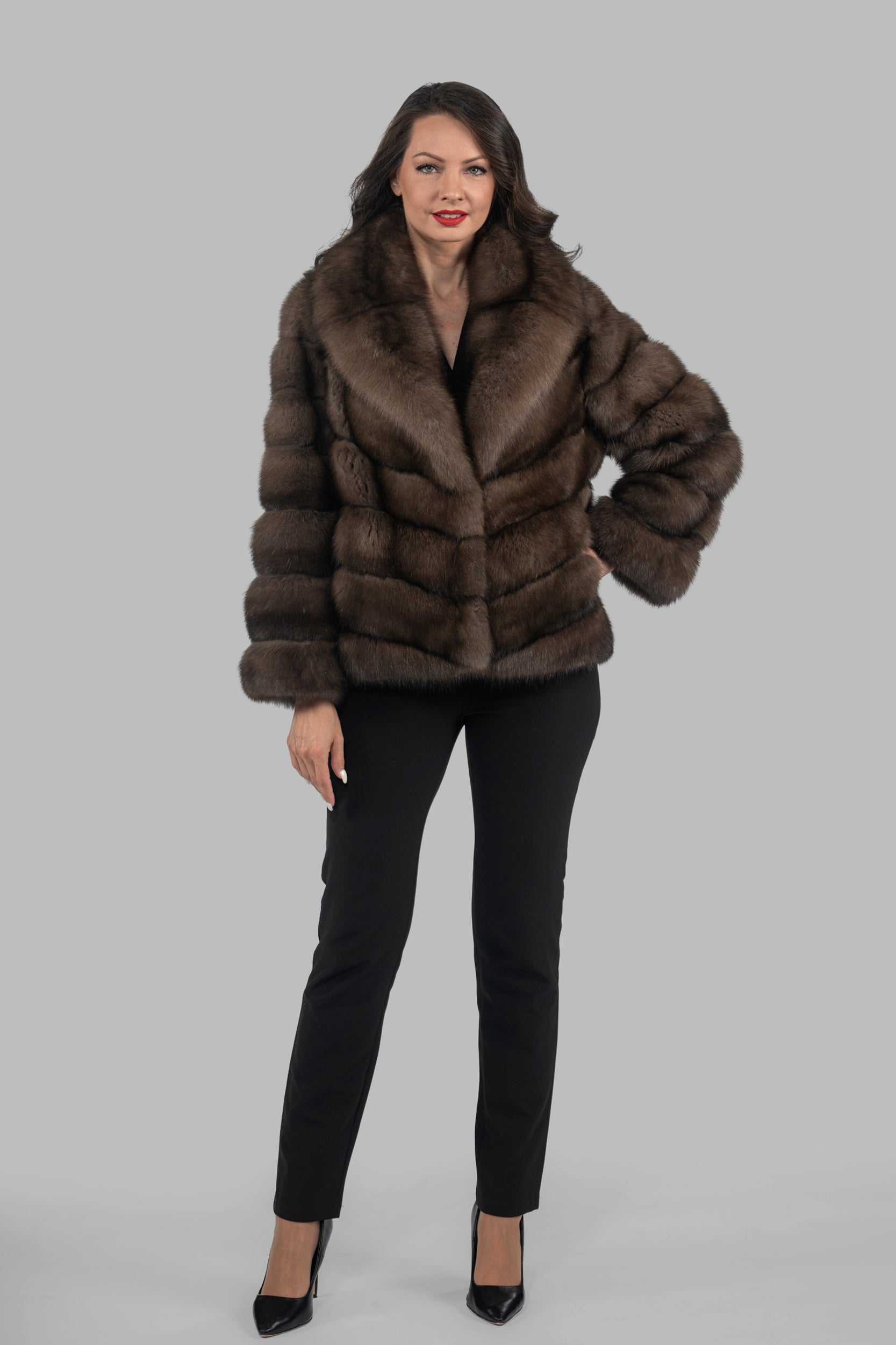 Titanium Russian Sable Jacket with Full Skin Notch Collar V/K13C528C17