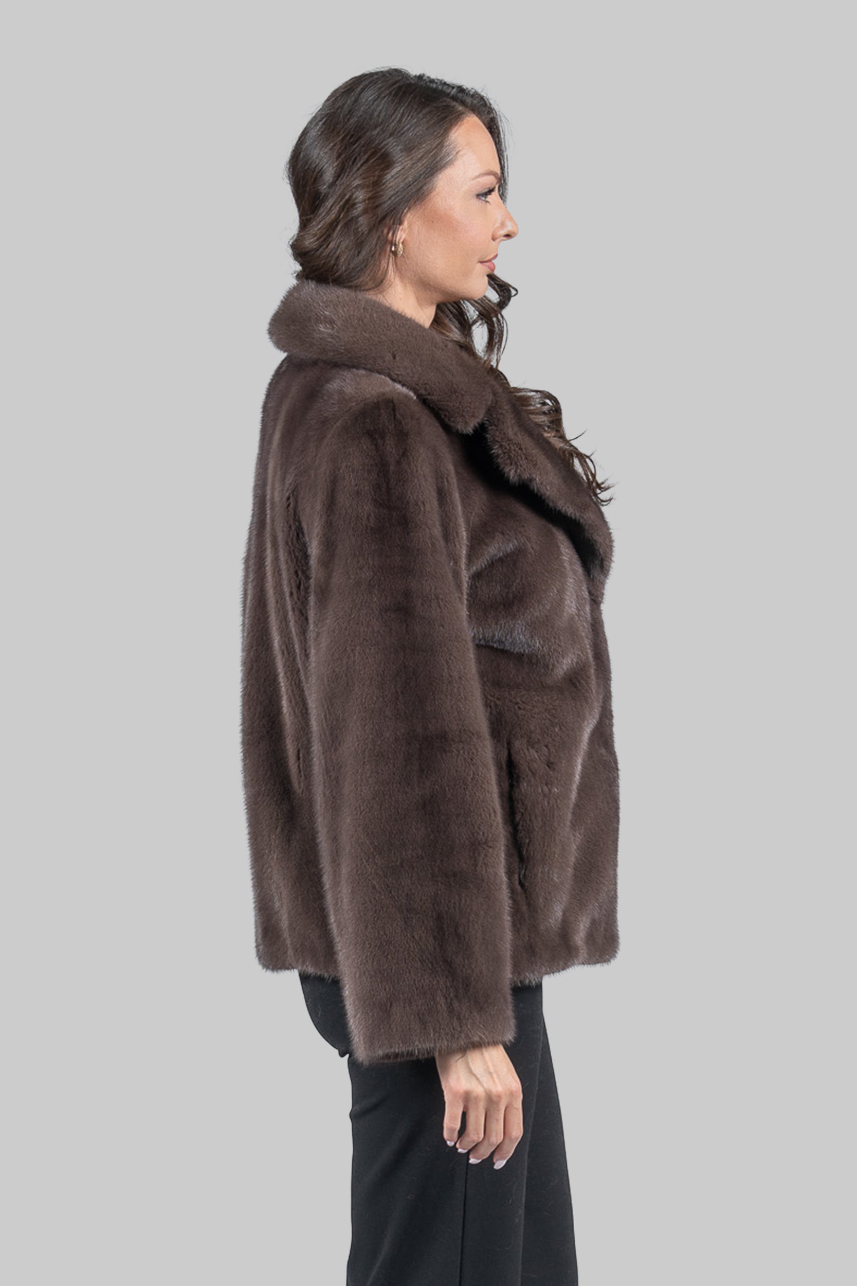 Wood Mink Fur Jacket with Notch Collar L/O13C528s20