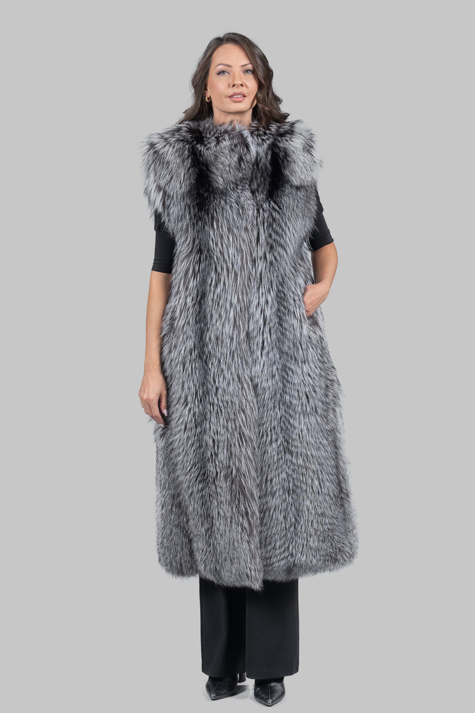 Arizante Full-Length Fox Fur Vest L/O13C519