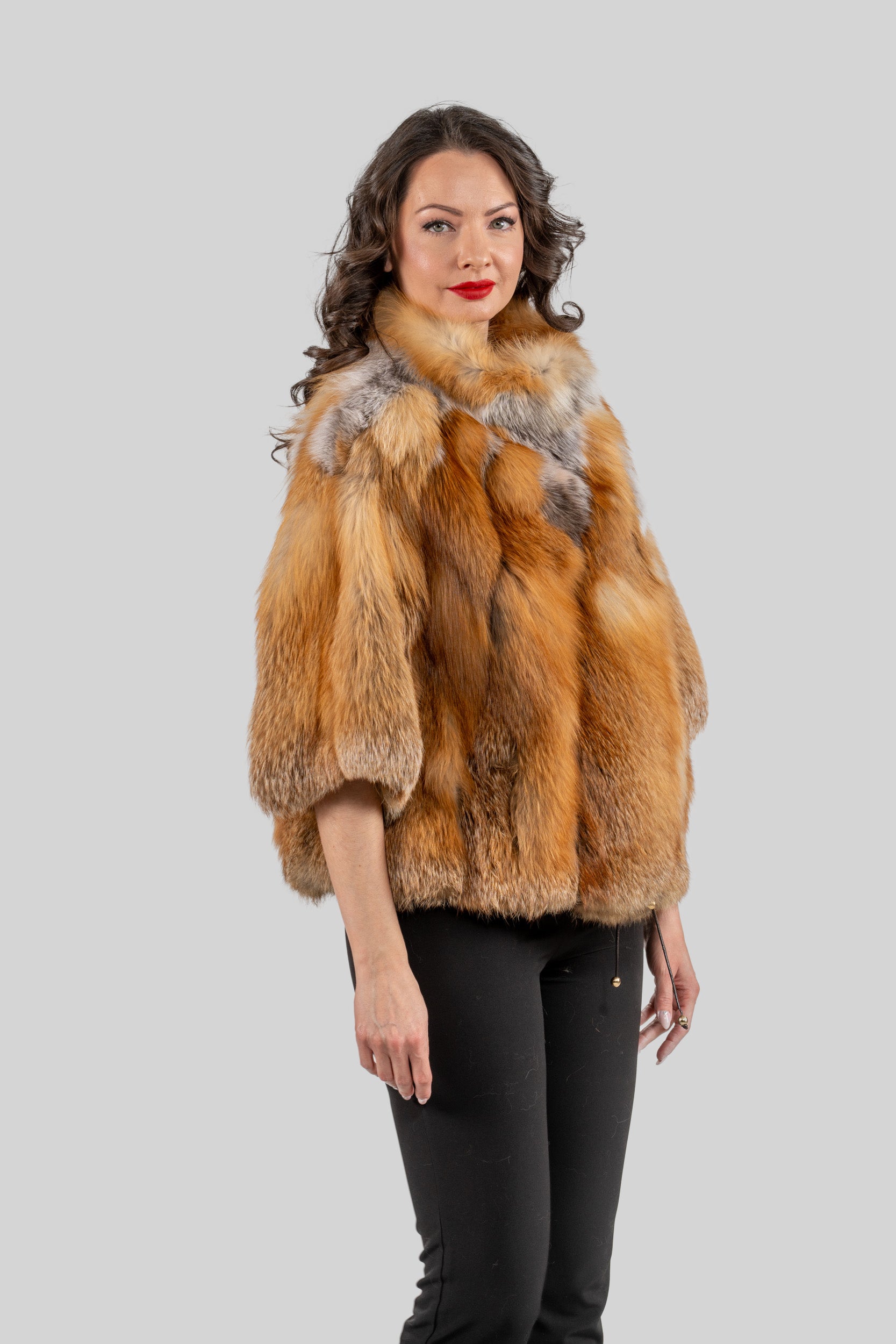 Natural Fox Fur Jacket with Stand Collar 13C139