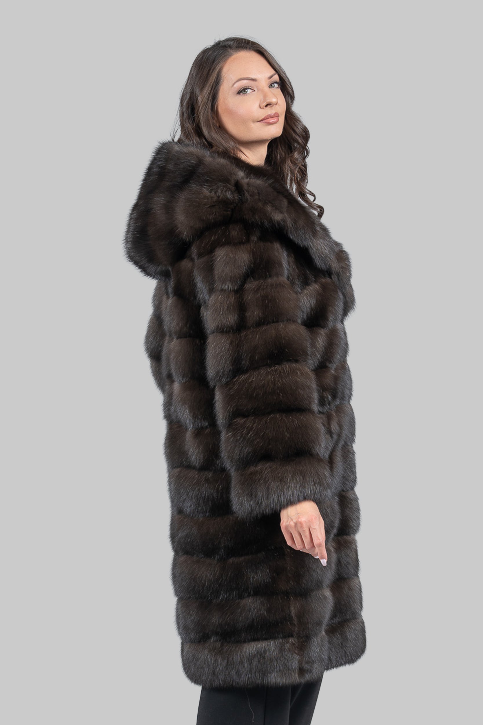 Dark Sable Hooded Long Coat A/K13C540