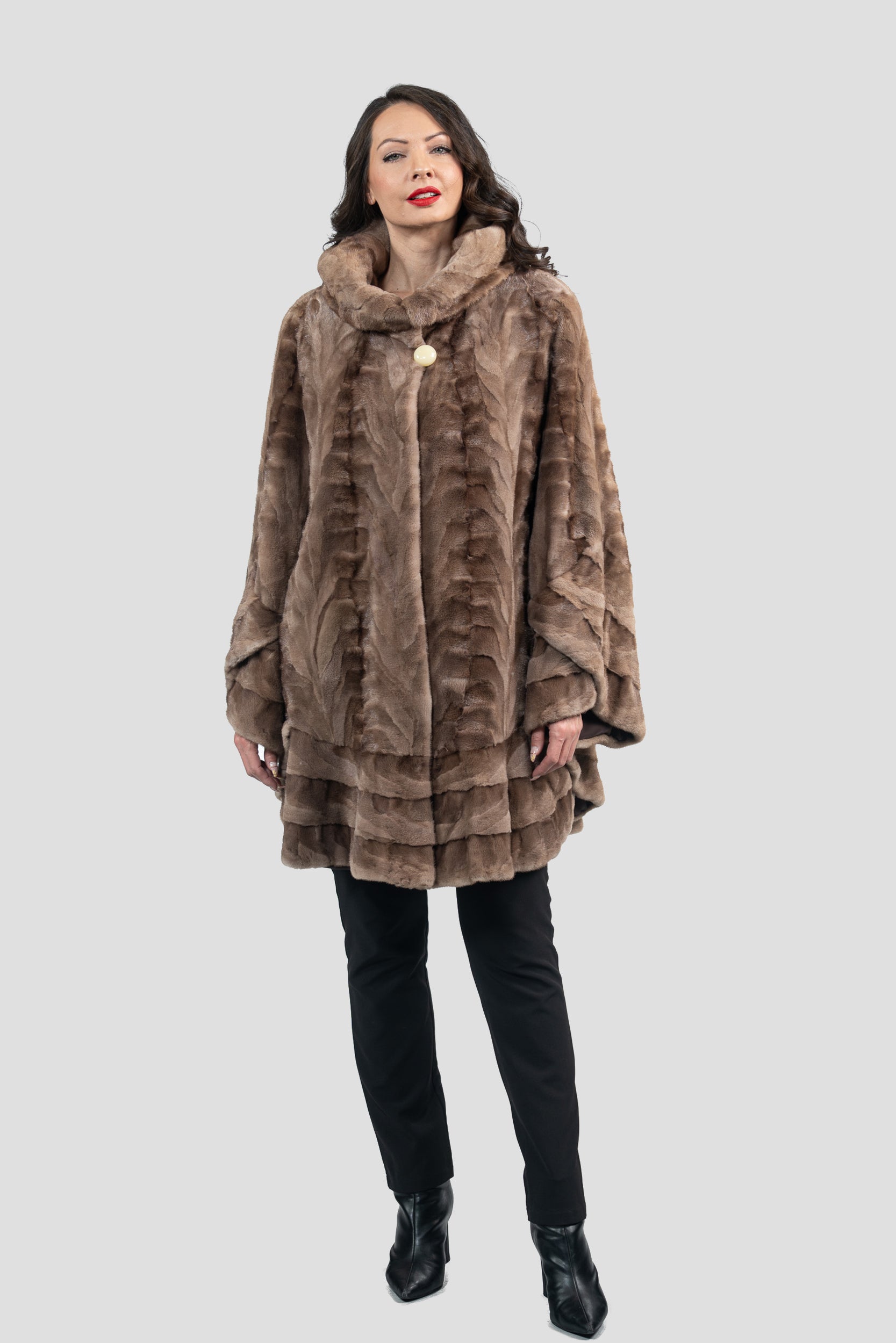 Pastel Mink Pieced Hooded Half Coat 2550H