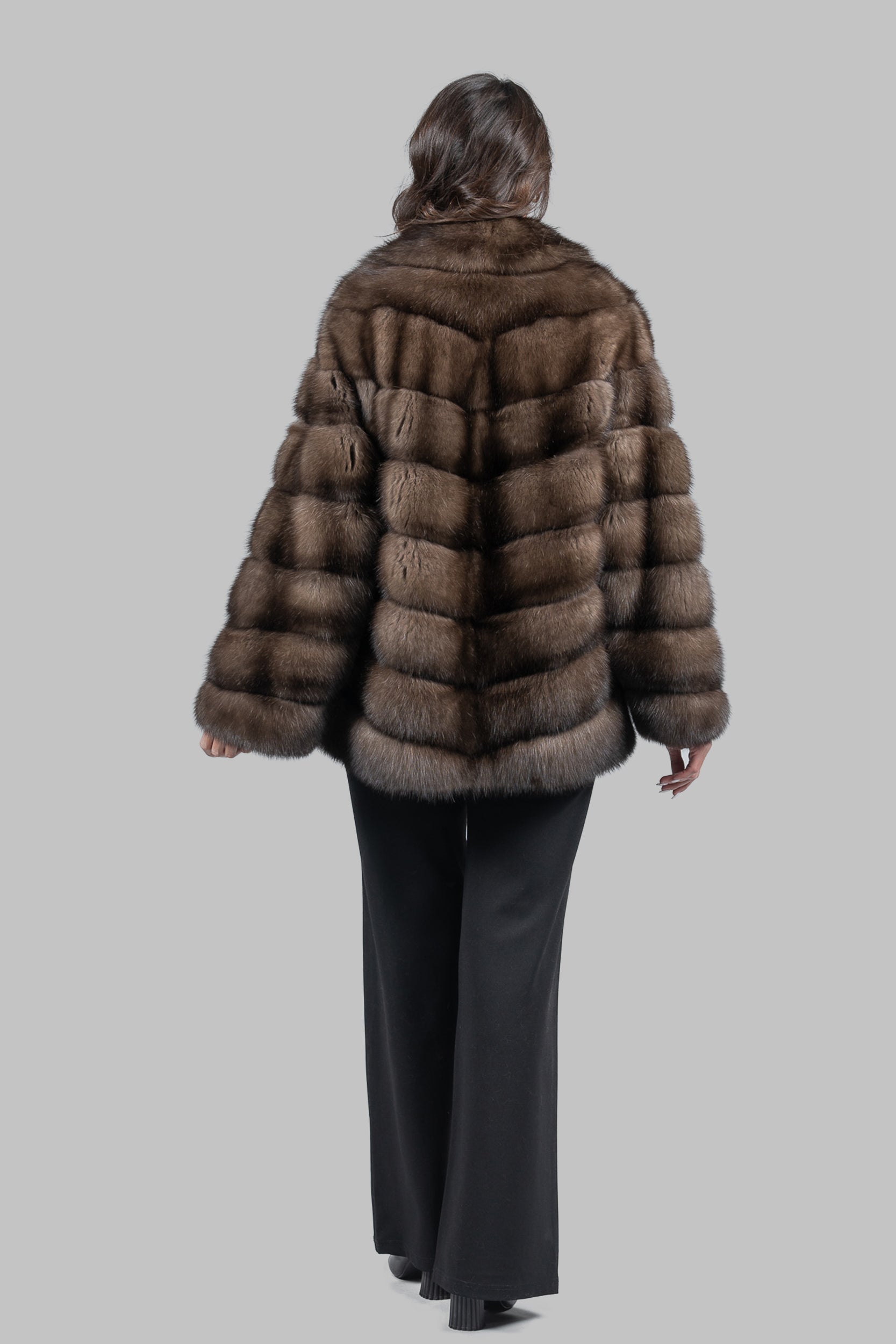 Graphite Russian Sable Half Coat with Notch Collar V/K14M475S20