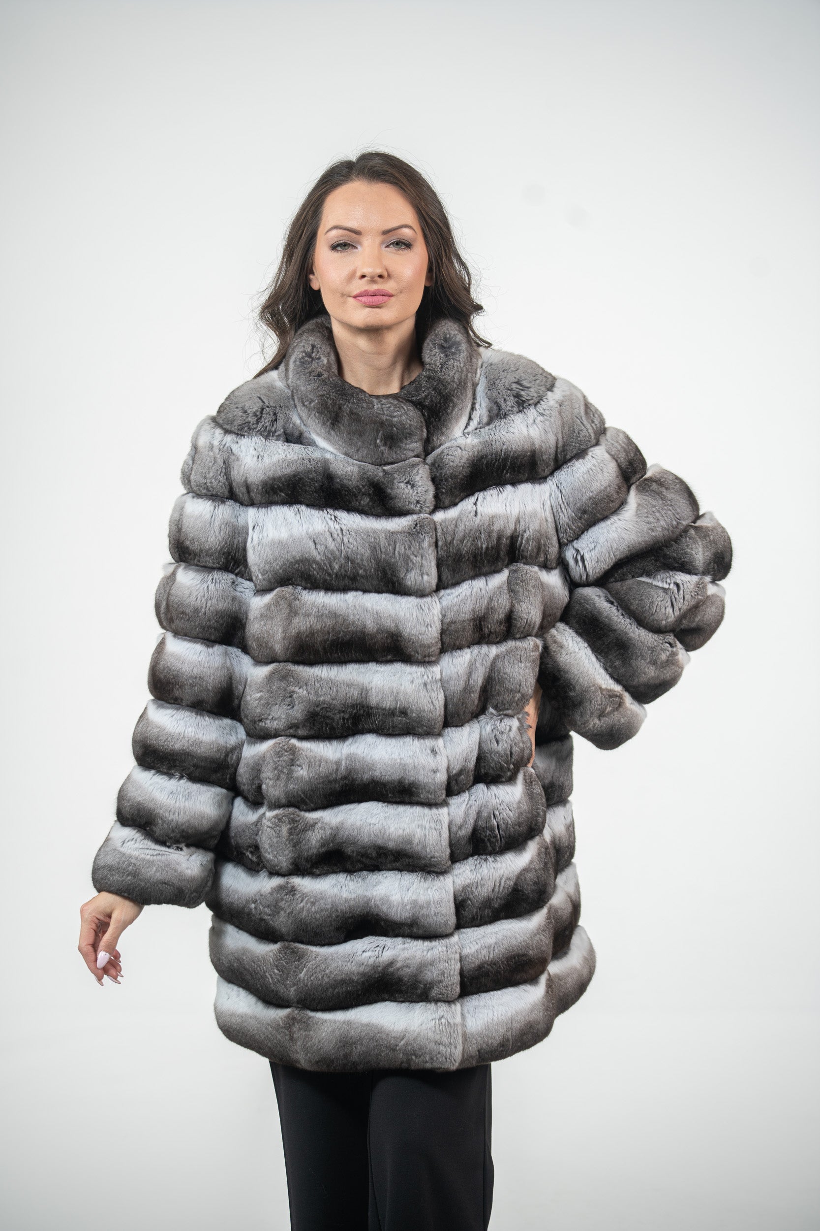 Chinchilla Half Coat with Stand Collar P/K13C530