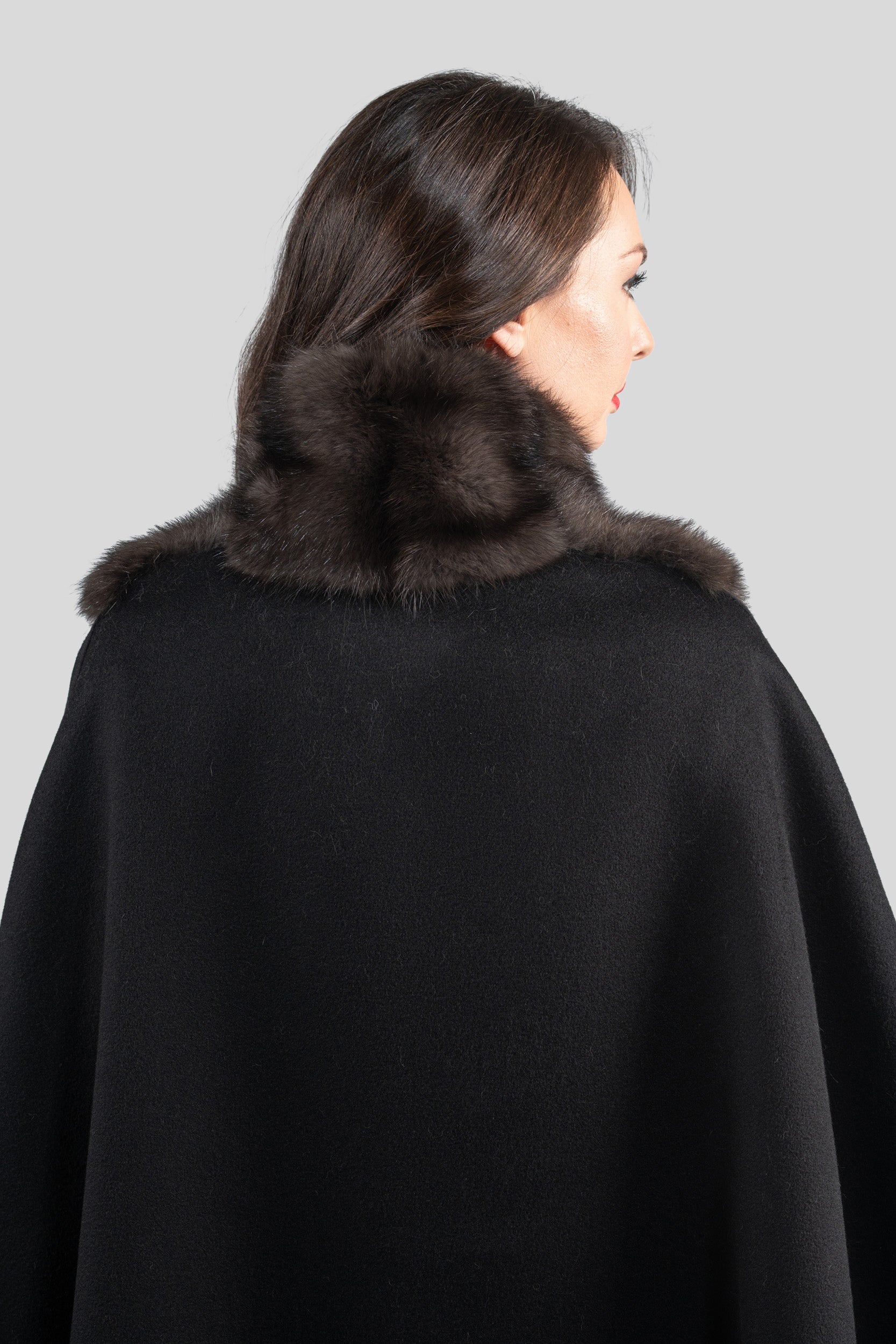 Black Cashmere Cape with Russian Sable Trim 18M950