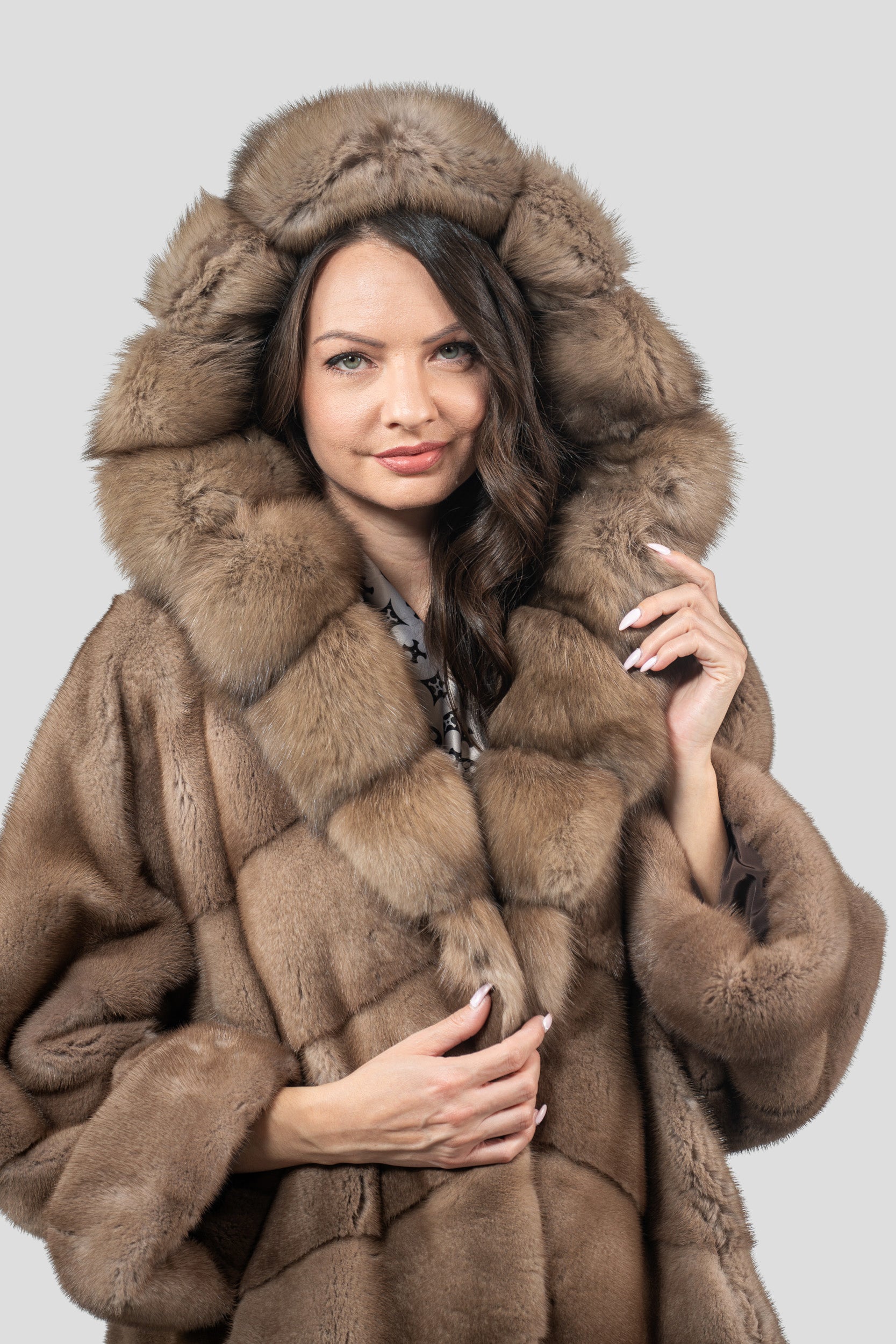 Pastel Mink Half Coat with Russian Sable Hood A/K850
