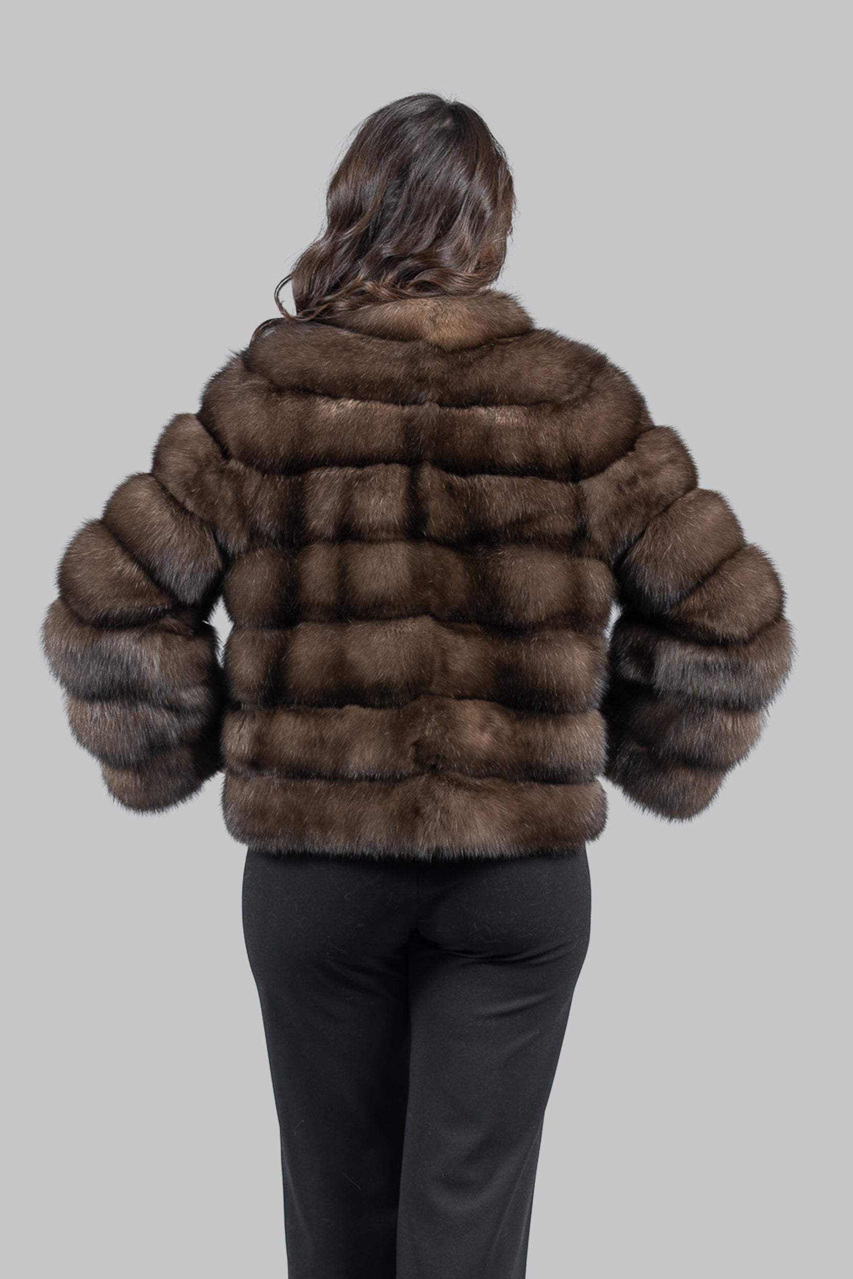 Graphite Russian Sable Cropped Jacket with Stand Collar P/K13C528