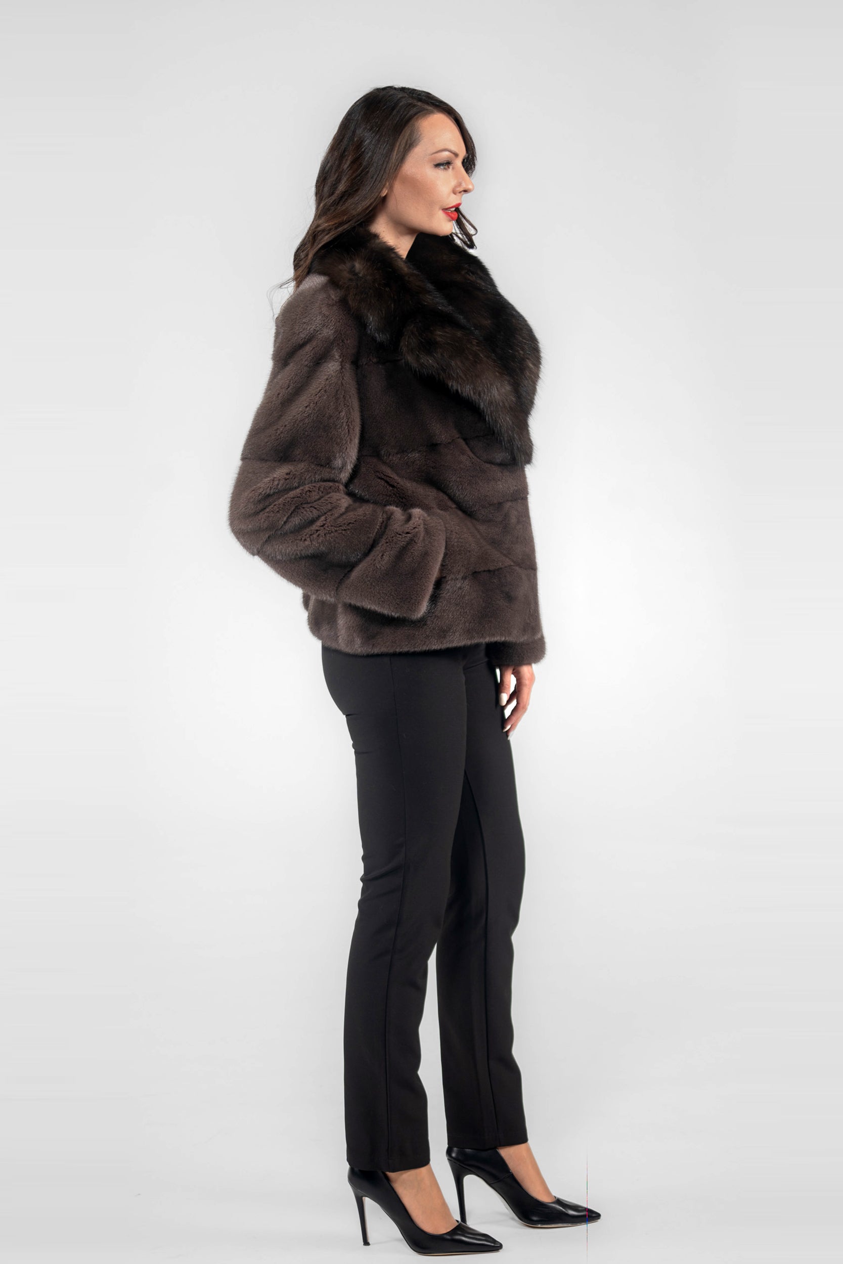 Wood Mink Jacket with Russian Sable Notch Collar P/K13C528S20