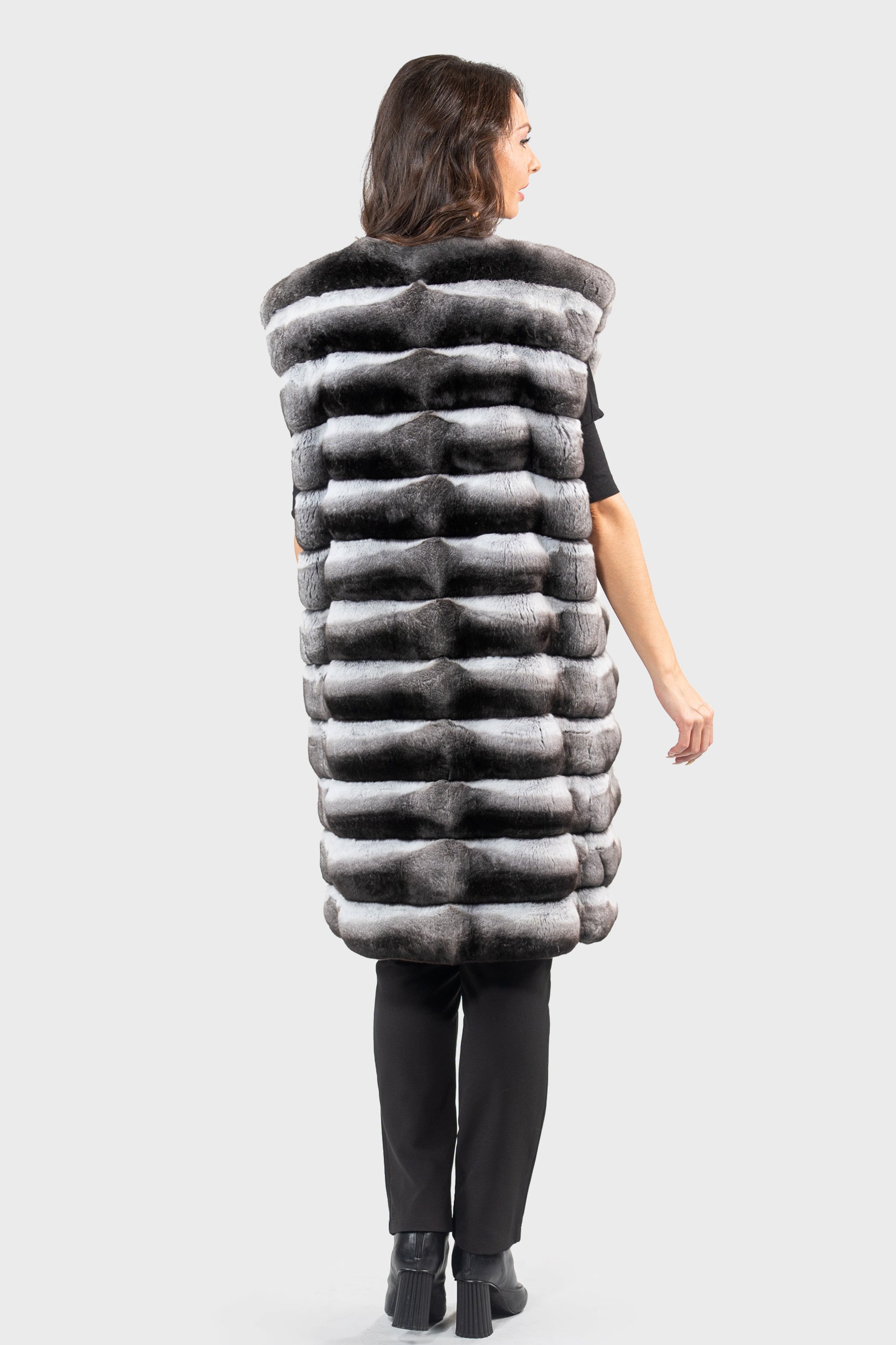 Chinchilla Collarless Long Vest P/K13C519