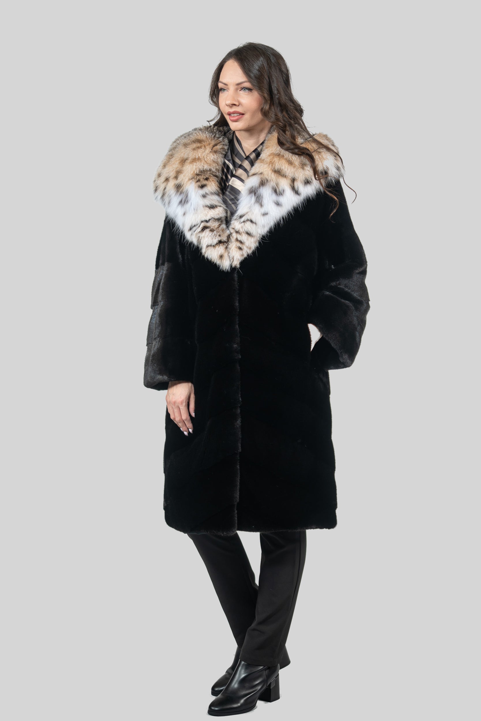 Blackglama Mink Half Coat with Bobcat Hood A/K850