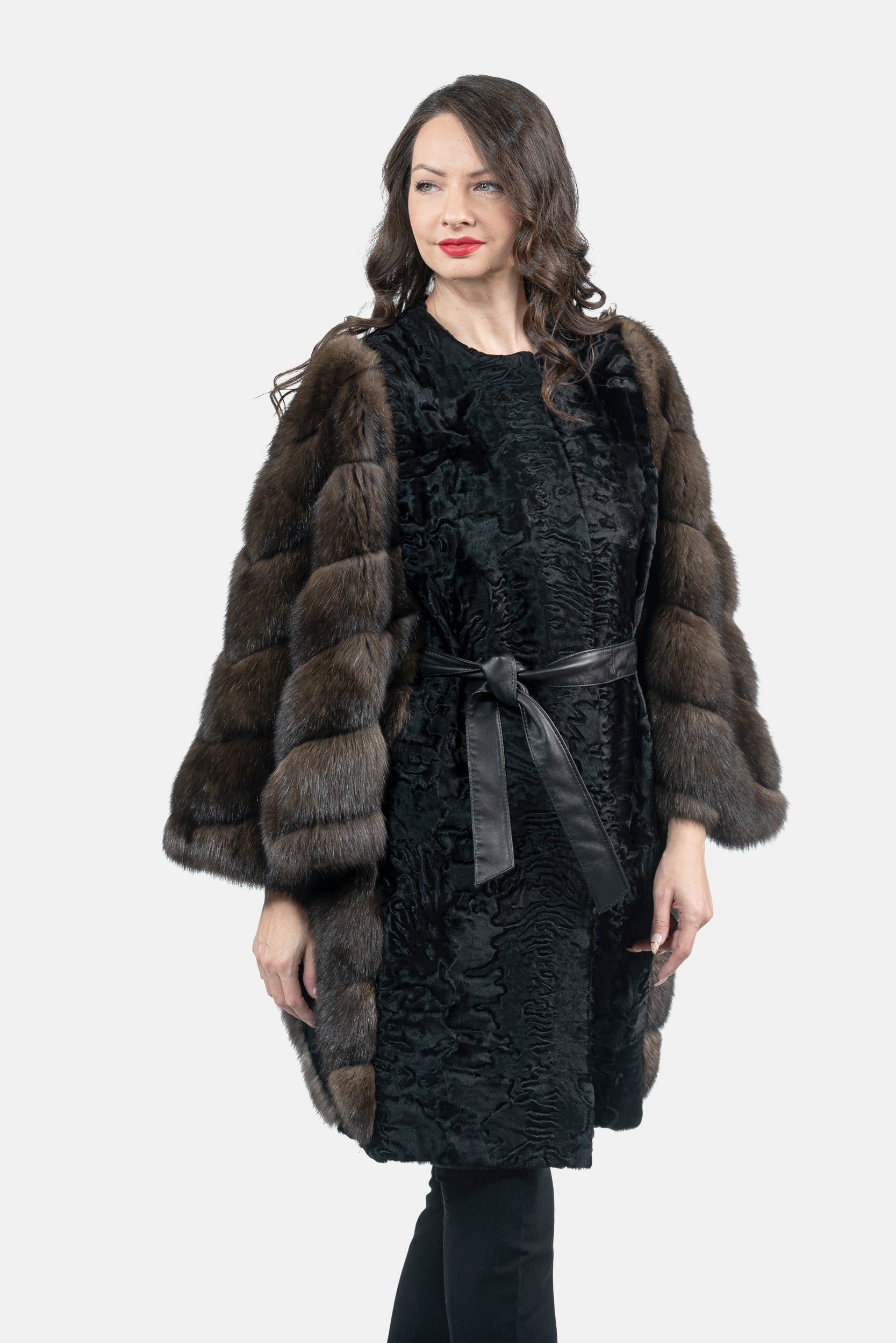 Black Swakara Cape with Russian Sable Sleeves S/S16C15