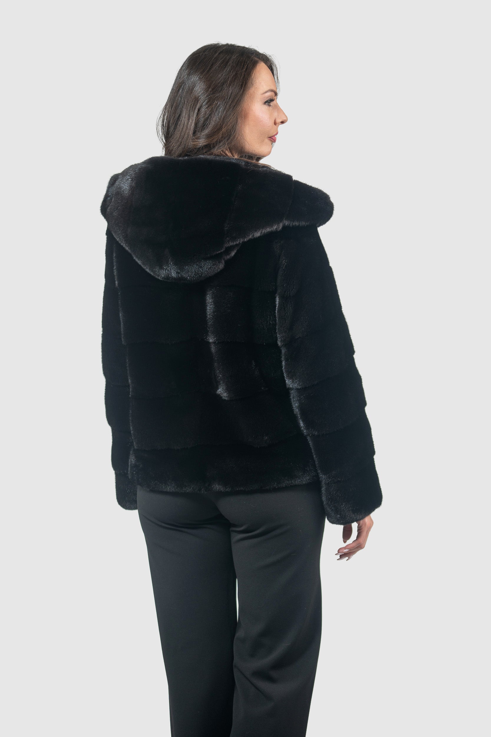 Black Mink Jacket with Attached Hood P/K13C543H