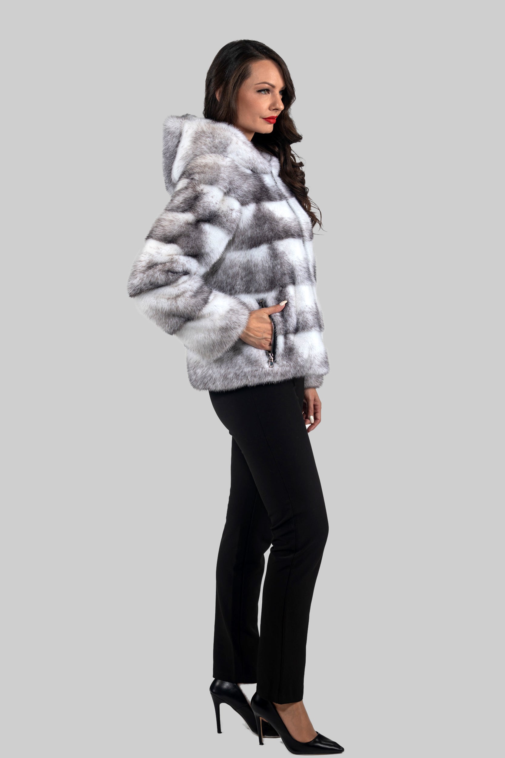Blackcross Mink Jacket with Stand Collar and Zipper P/K13C224H