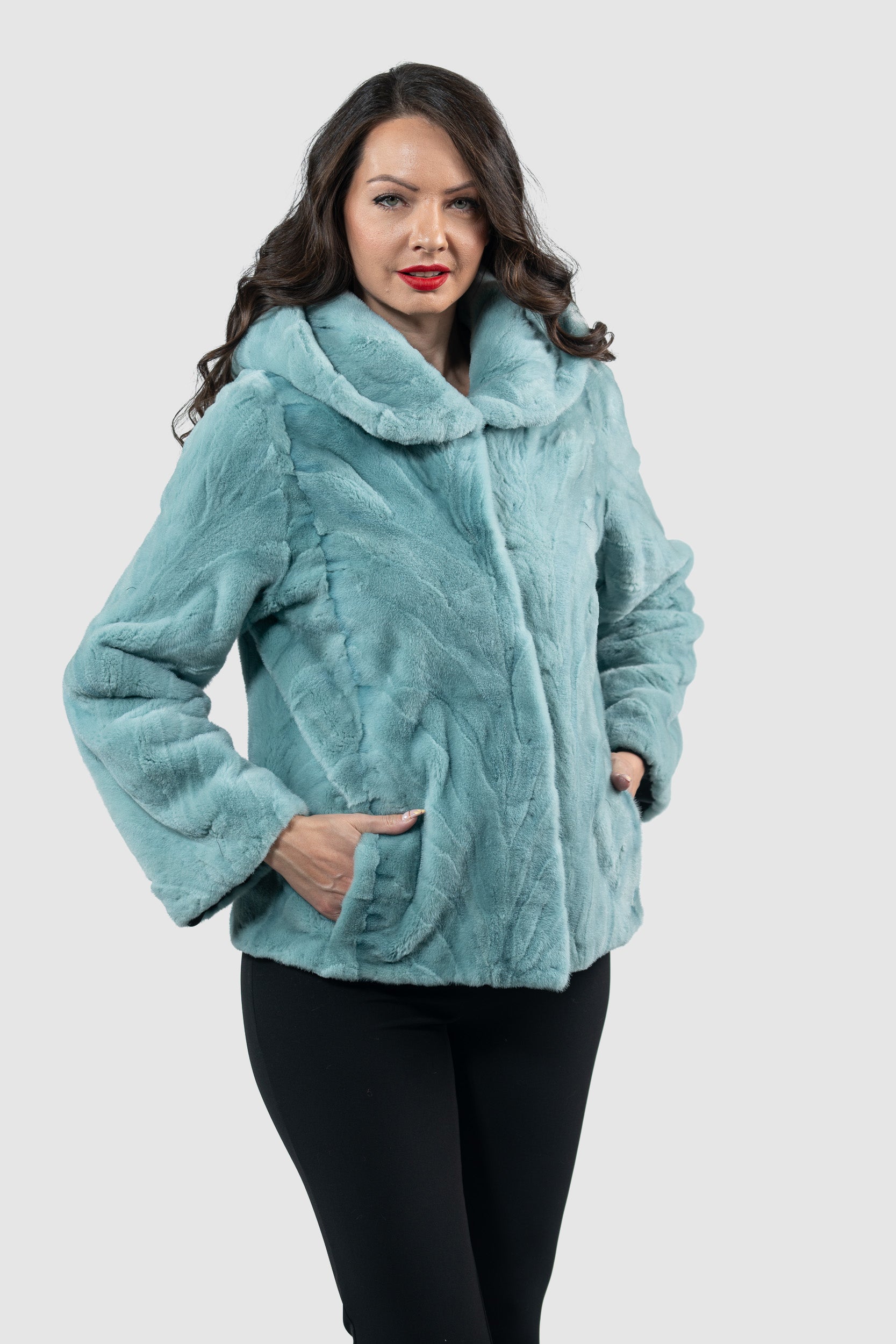 Mint Mink Pieced Hooded Jacket 13C543