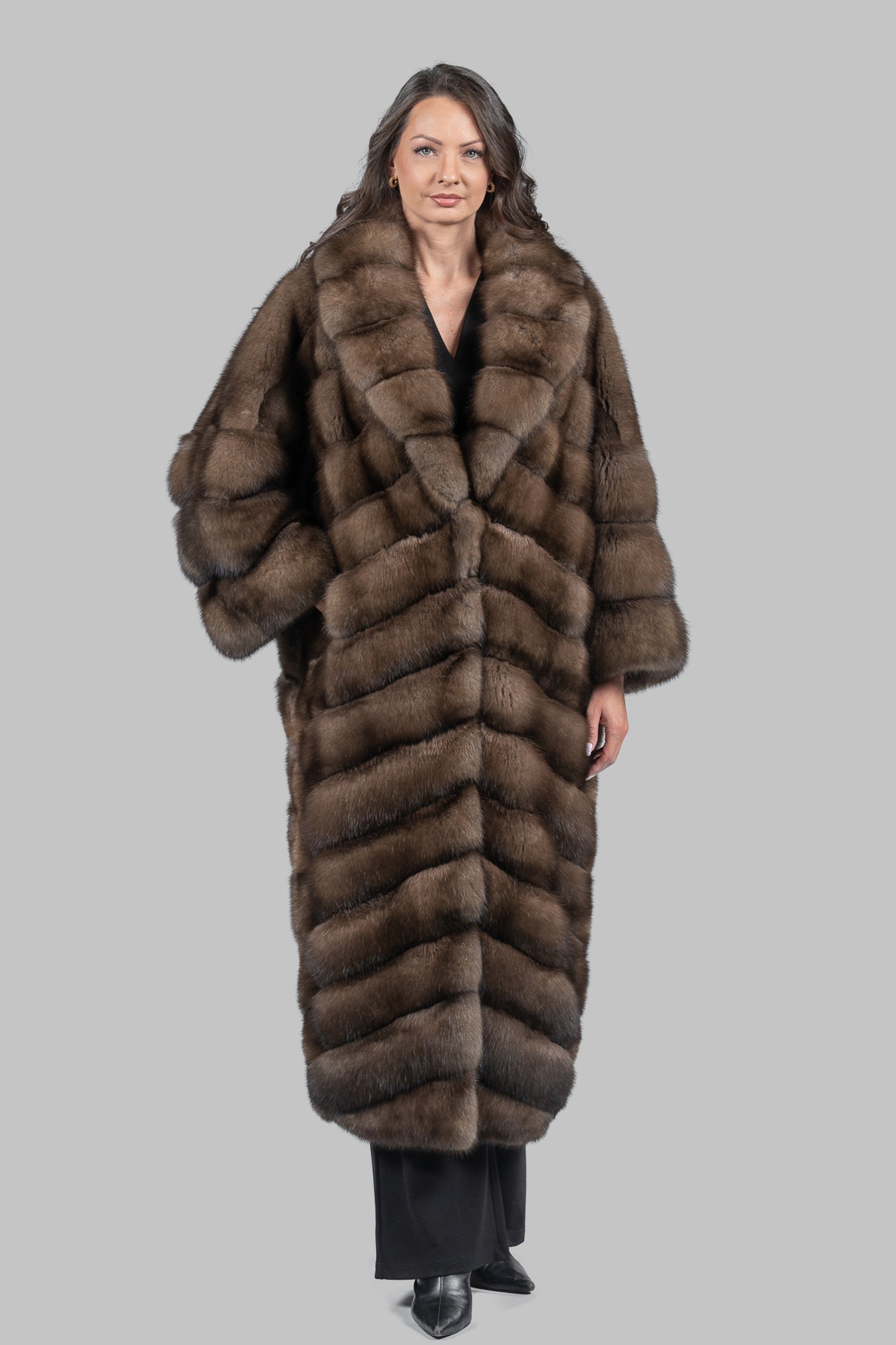 Graphite Sable Long Coat with Shawl Collar A/K13C848C17