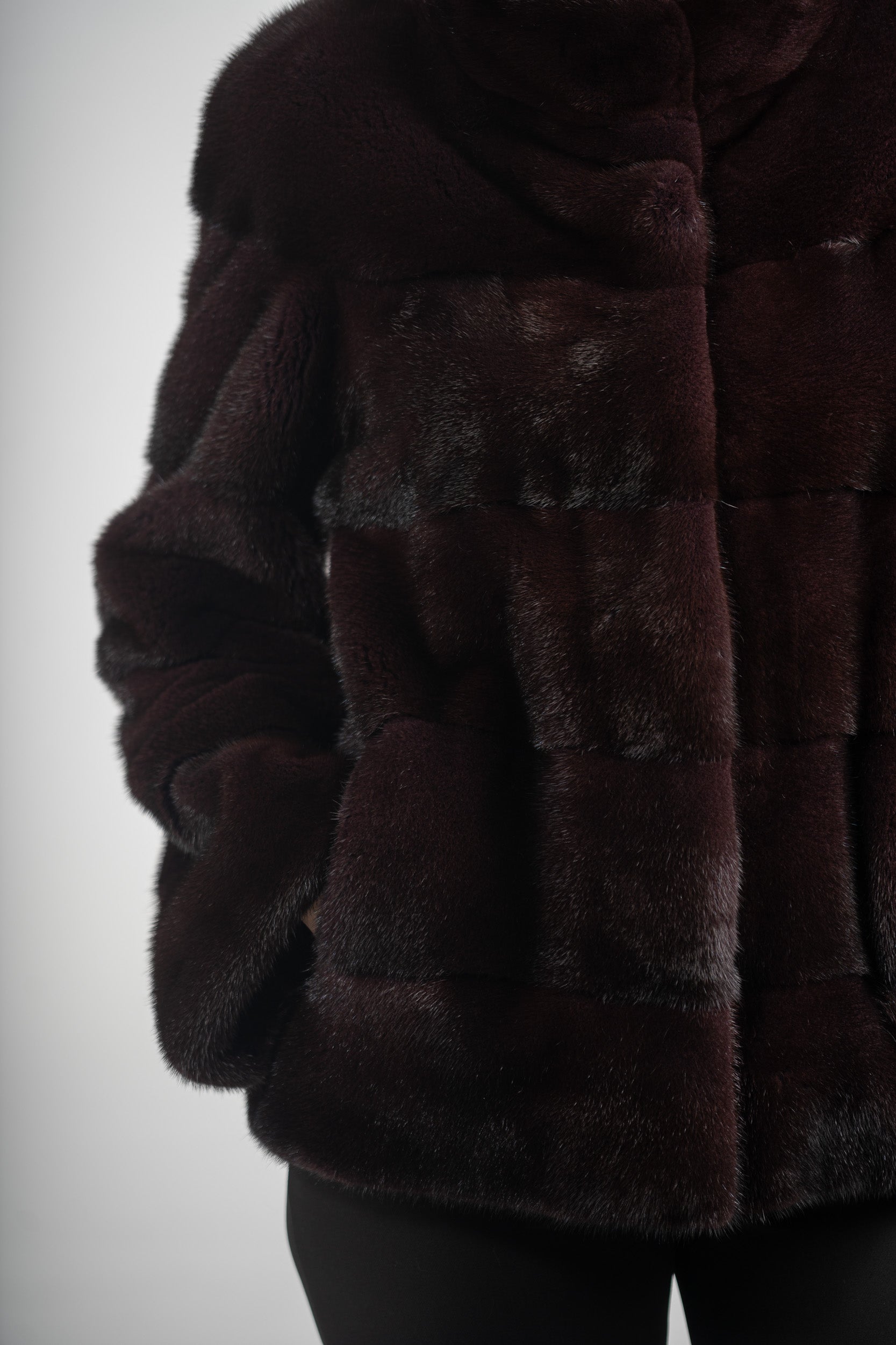 Bordeaux Mink Jacket with Stand Collar P/K13C528