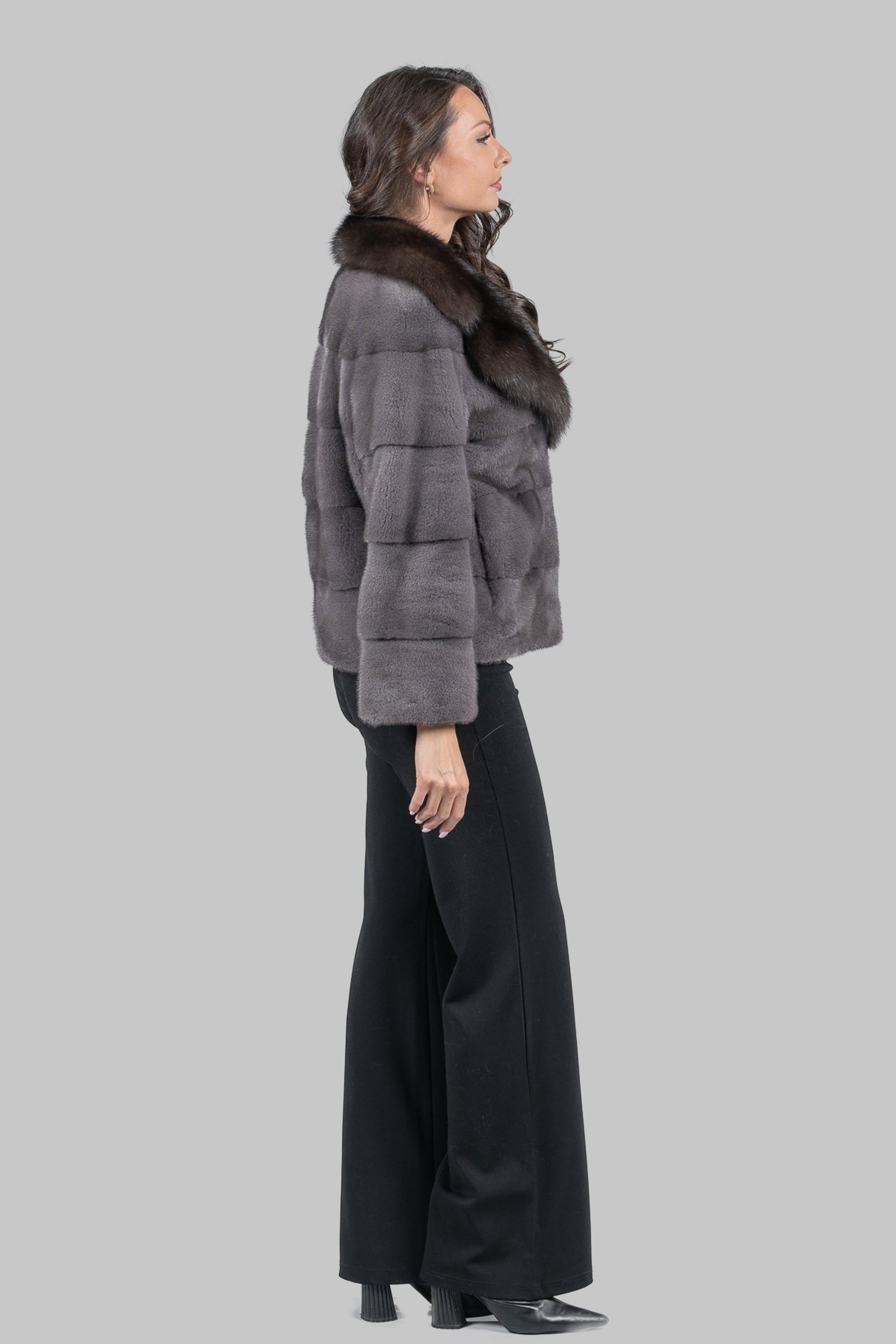 Grey Moon Mink Jacket with Russian Sable Collar P/K13C528s20