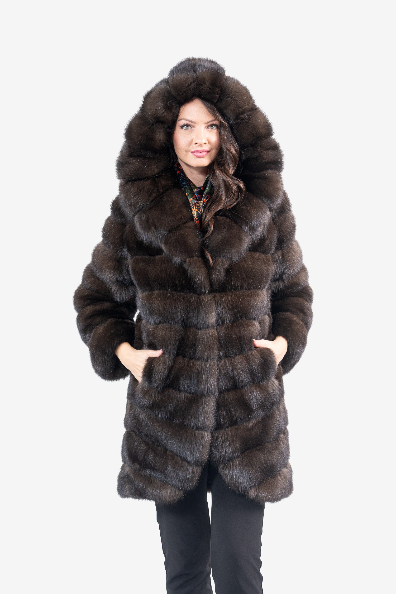 Dark Russian Sable Half Coat with Attached Hood V/K13C540o