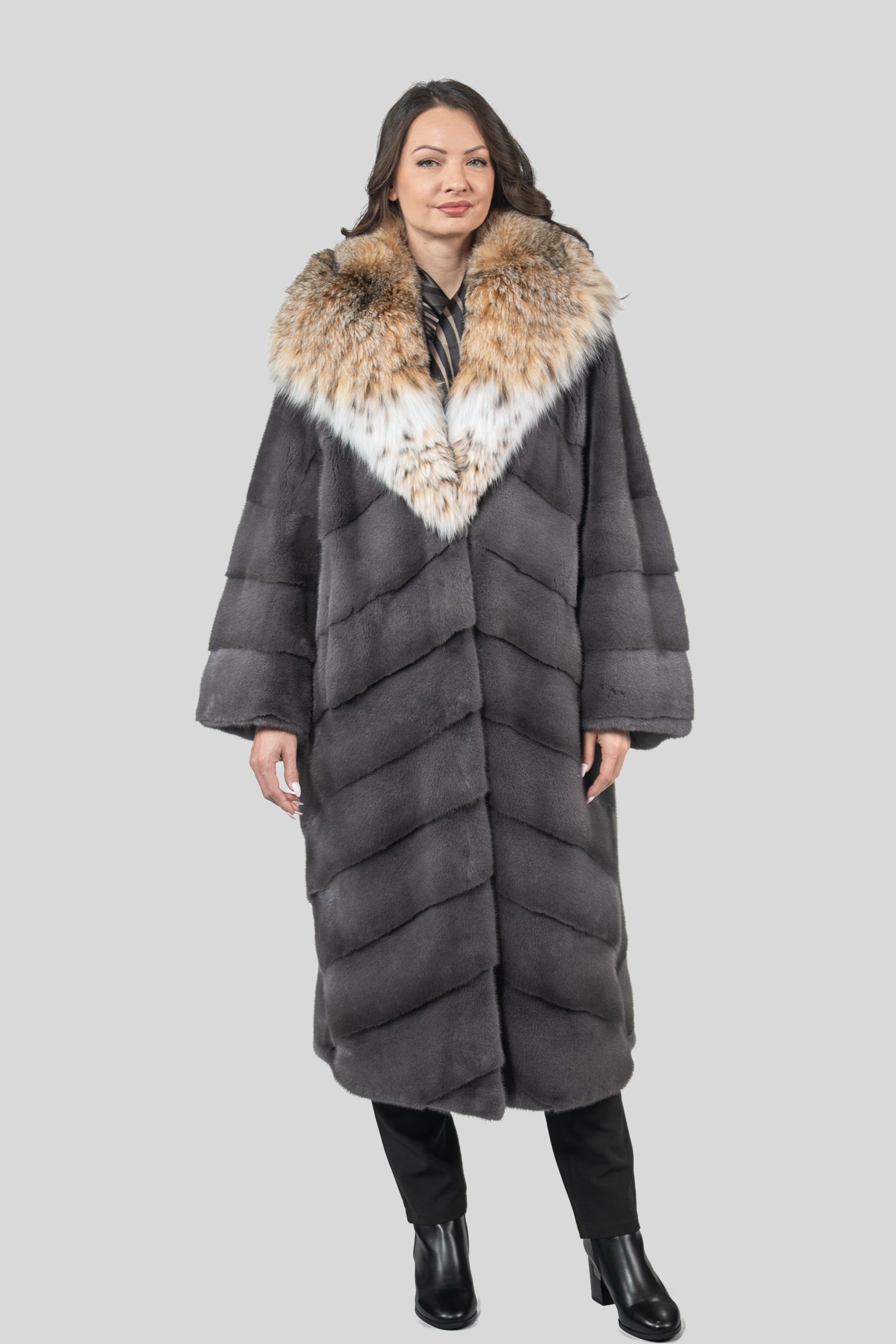 Grey Moon Mink Coat with Bobcat Hood A/K13C850