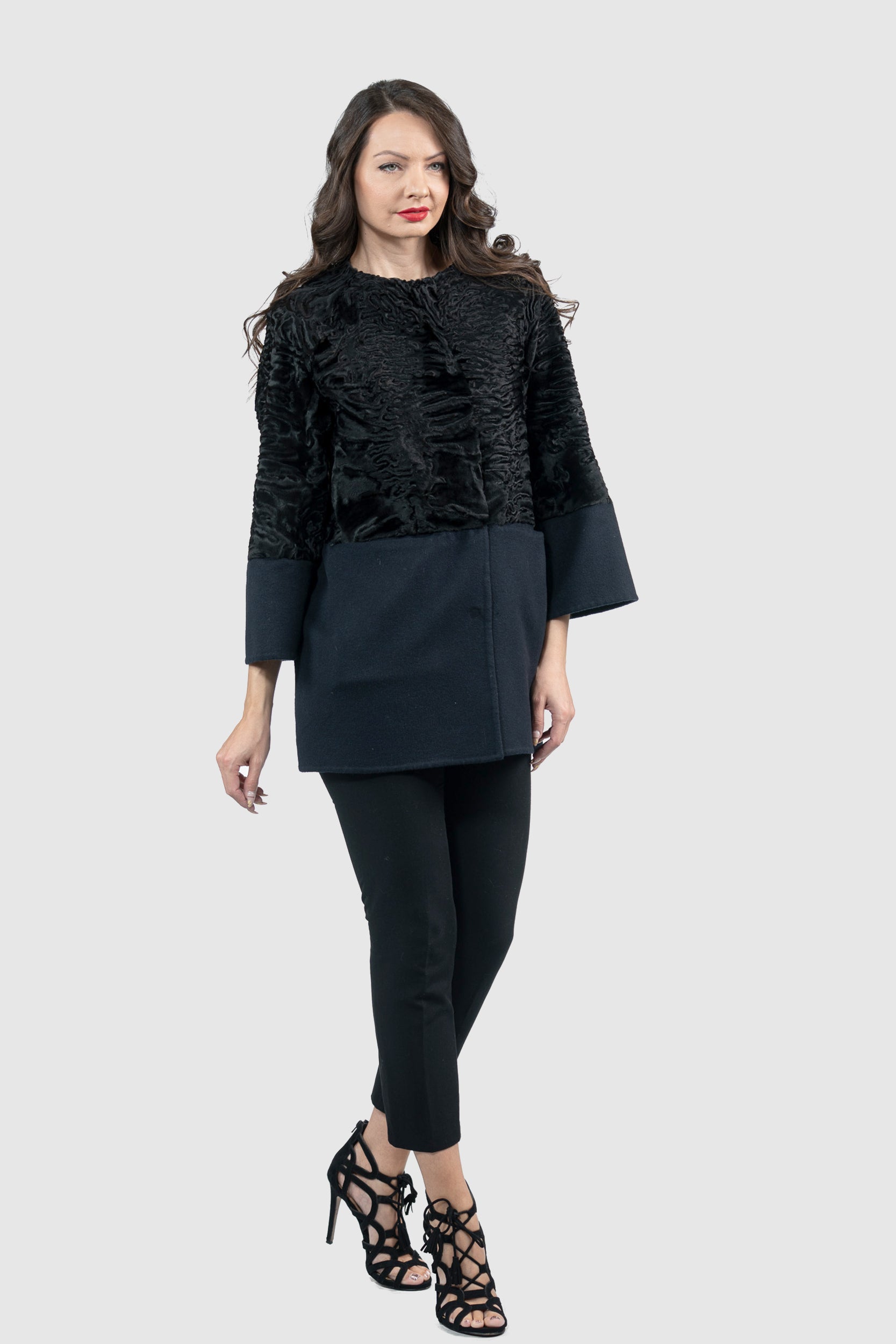 Blue Black Swakara Half Coat with Cashmere S/S18M140