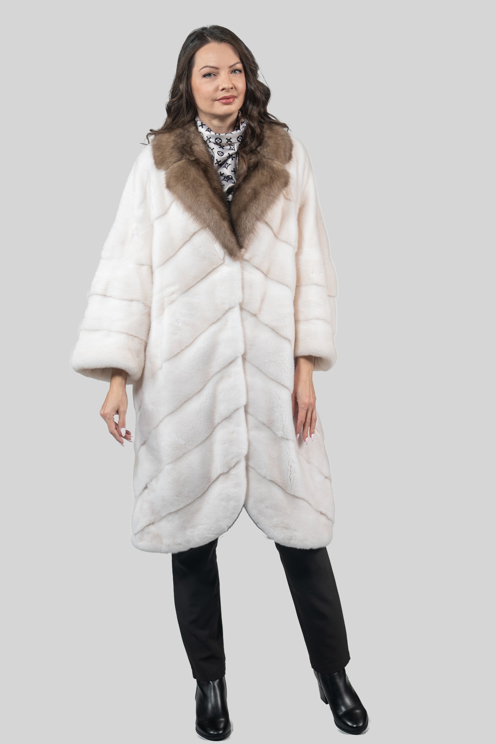 Pearl Mink Coat with Russian Sable Notch Collar A/K13C848GS20