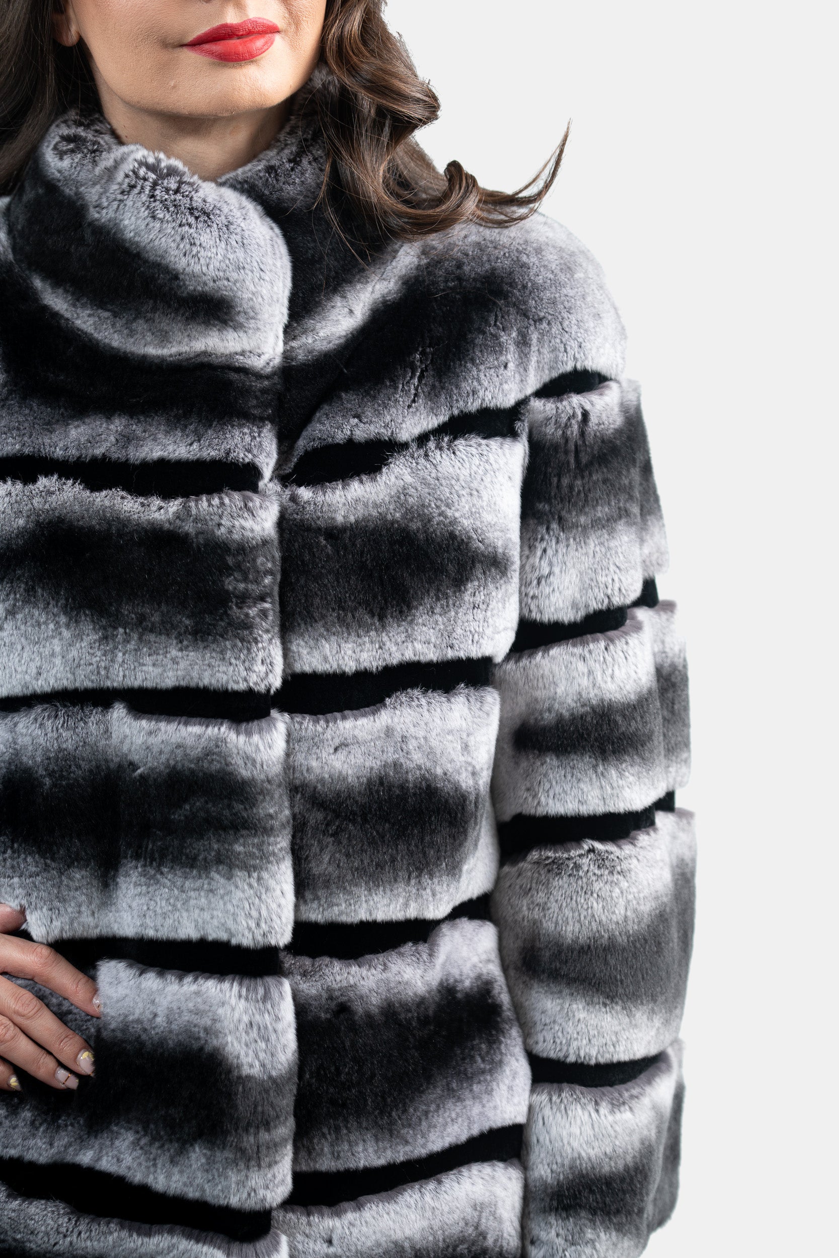 Rex Rabbit Half Coat with Stand Collar 13C530