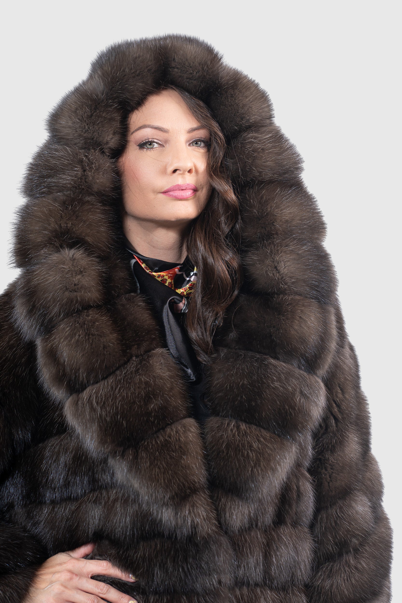 Dark Russian Sable Coat with Hood A/K13C540