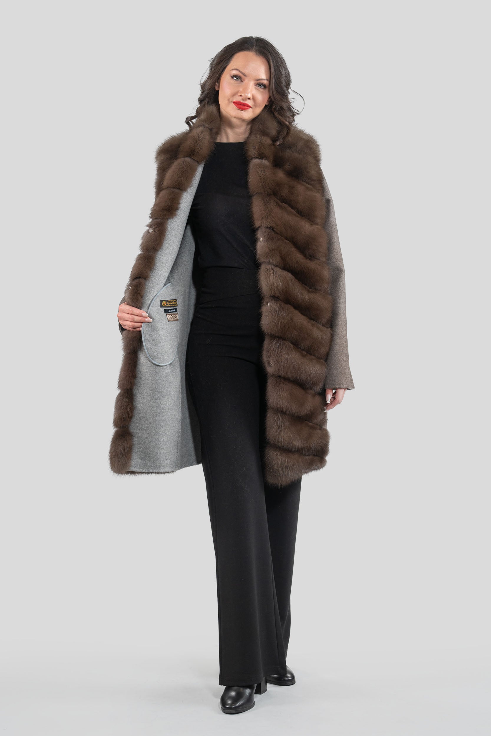 Brown Grey Cashmere Half Coat with Baumarten Trim 17c8003